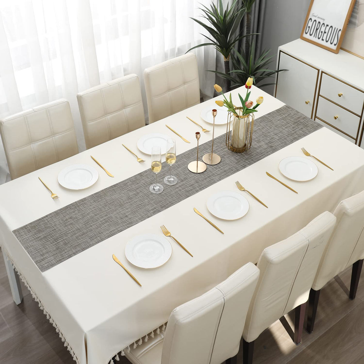 Buy Silver Grey Colour PVC Table Runner for Dining Table | HOKIPO