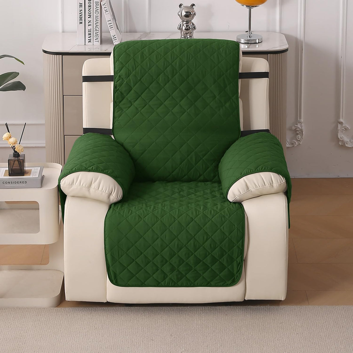 UrbanQuilt Recliner Sofa Slipcover Mat with Dual Belt for 1/2/3 Seater - Forest Green