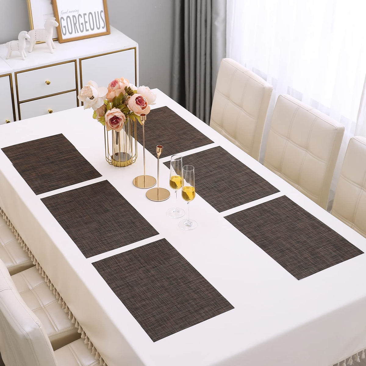 PVC Dining Table Mats, Dark Brown