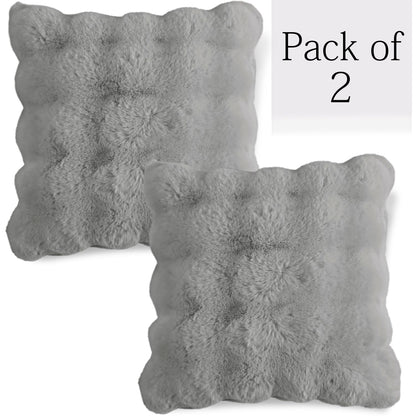 Buy cosy Cool Grey Colour Cute Zippered faux rabbit fur Cushion Covers