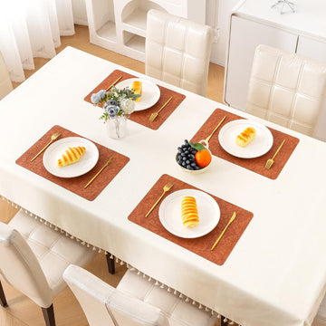 Hibiscus Bloom Washable Leather Mats for Dining Table - Amber Brown
