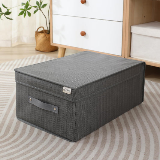Fabric Cloth Storage Wardrobe Organiser Box With Lid, Size - 45 X 30 X 20 Cm, Grey, Rectangular