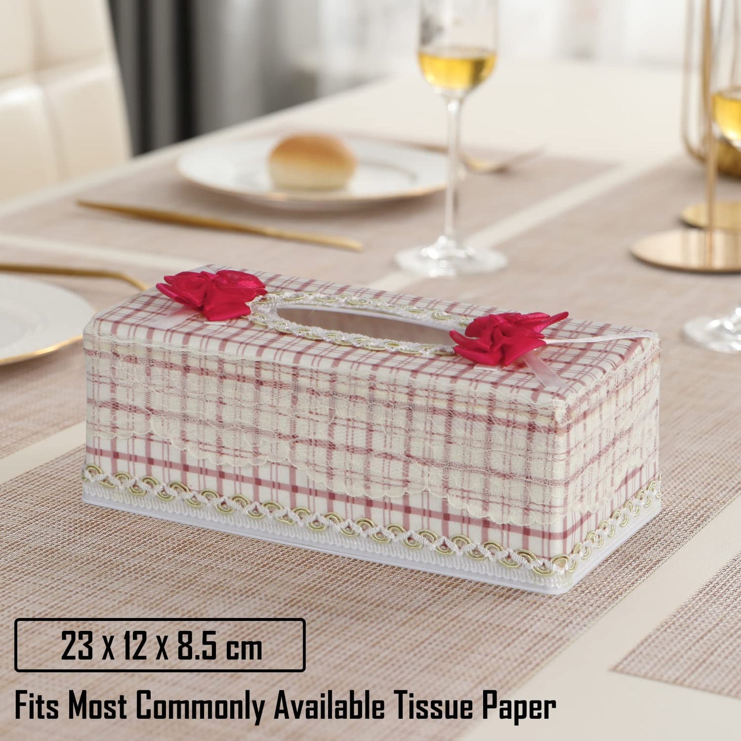 Plastic Tissue Box Holder, Checkered Pink