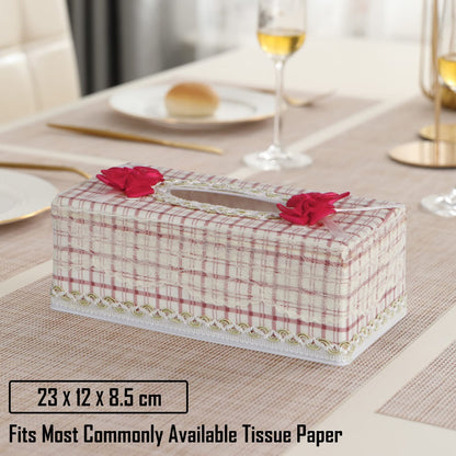 Plastic Tissue Box Holder, Checkered Pink