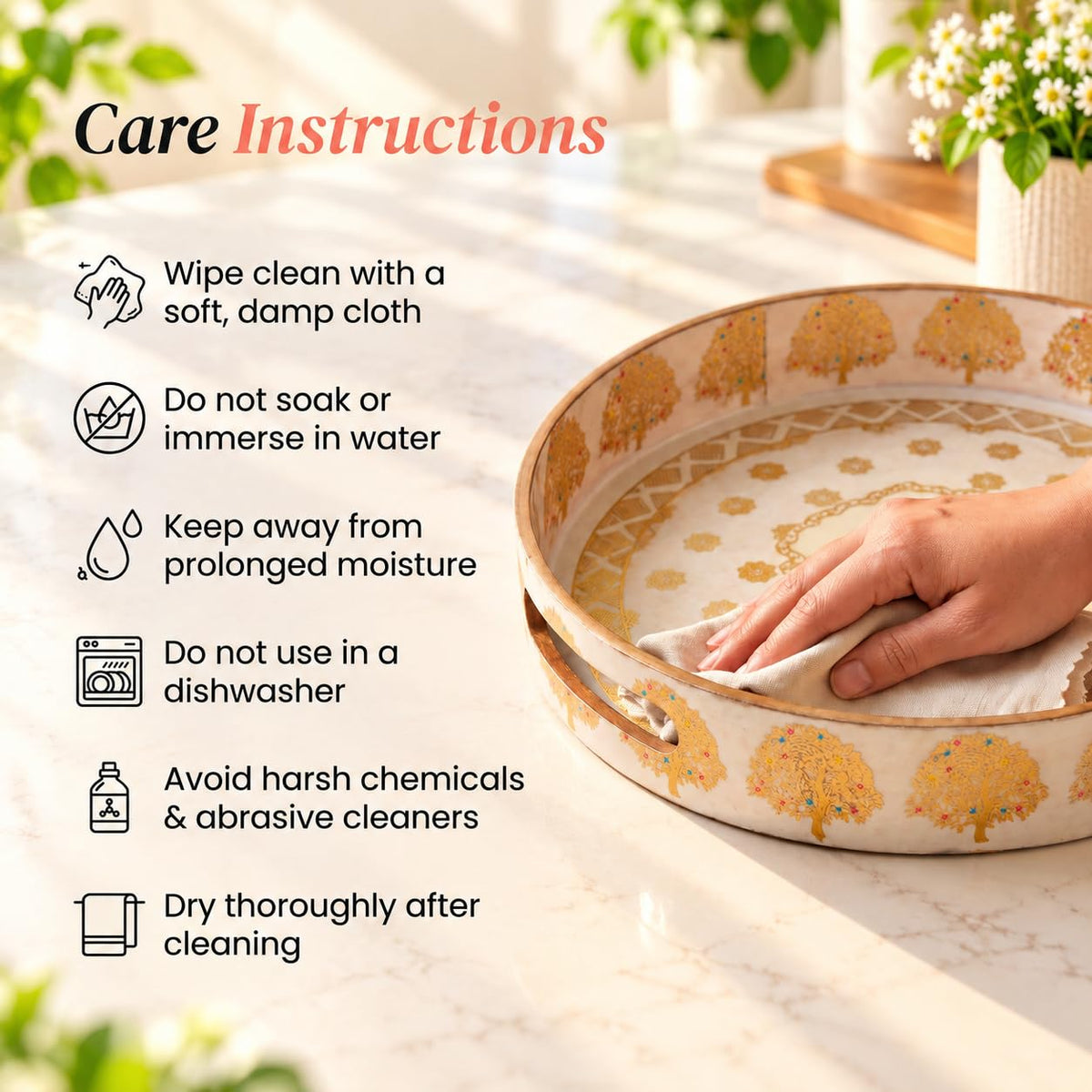 HOKIPO Round Serving Tray 12 in, Engineered Wood, Swarna Vriksha - image 7