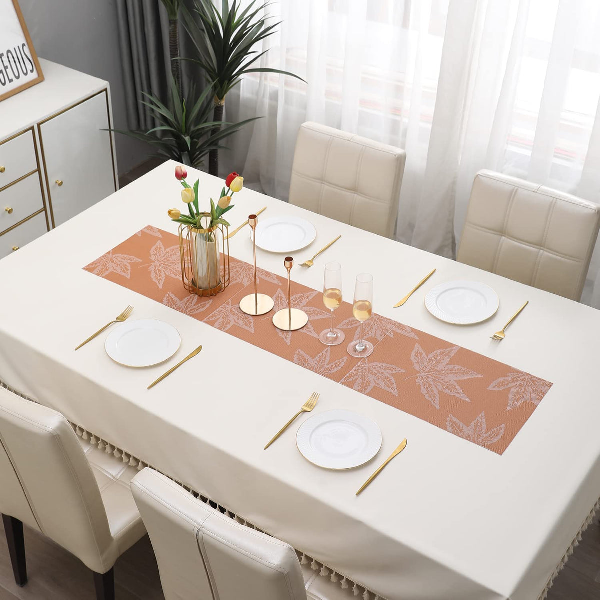 Buy Orange Maple Leaf Colour PVC Table Runner Online - HOKIPO | Har Ghar ka Humsafar