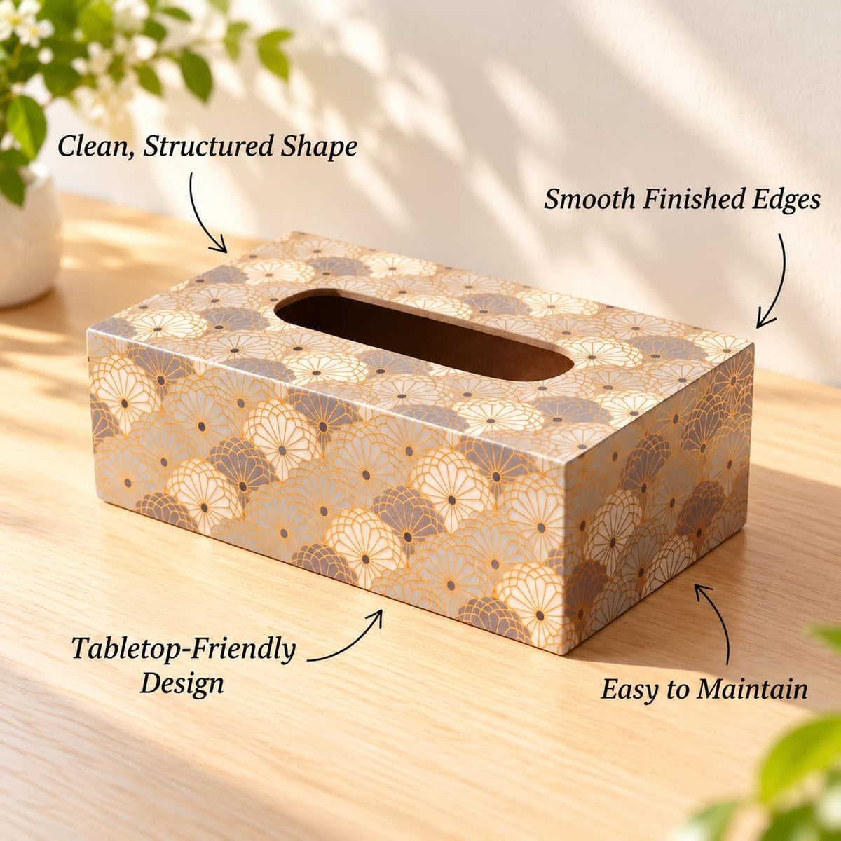 HOKIPO Tissue Box Holder, Rectangle, Engineered Wood, Indigo Flora - image 6