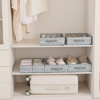 Lingerie Organizer for Women – Bra Organizer for Wardrobe & Drawers | Foldable Innerwear Organiser for Bras, Camisoles | Non-Woven Fabric, Grey leaves