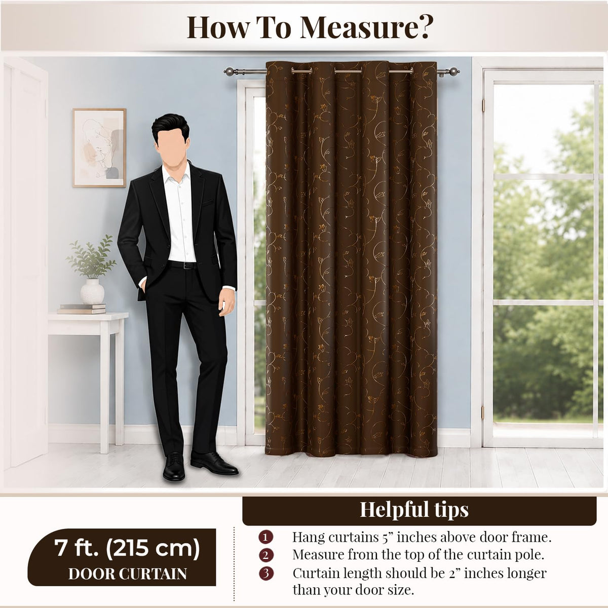 HOKIPO Golden Vine Eyelet Curtains, 7 Feet Long - Chocolate Brown - image 7