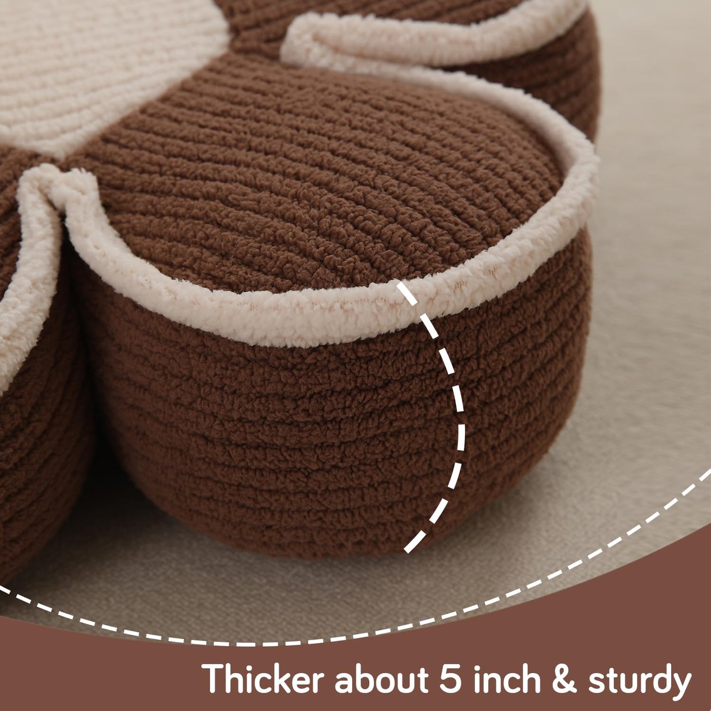 HOKIPO Plush Cotton Flower Cushion | Decorative Throw Pillow for Bed & Sofa - Cedar Brown