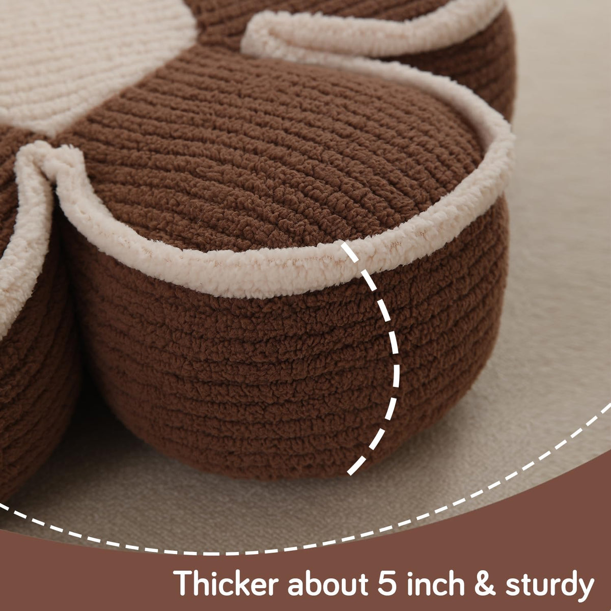 HOKIPO Plush Cotton Flower Cushion | Decorative Throw Pillow for Bed & Sofa - Cedar Brown