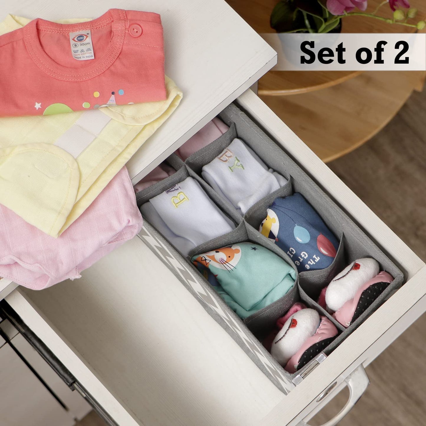 Non-Woven Fabric Undergarment Organizer Storage Box For Drawers Bra Panty Socks Tie Lingerie Organizer For Wardrobe, 8 Grid*2), Drawer Organizers, Blue-Green