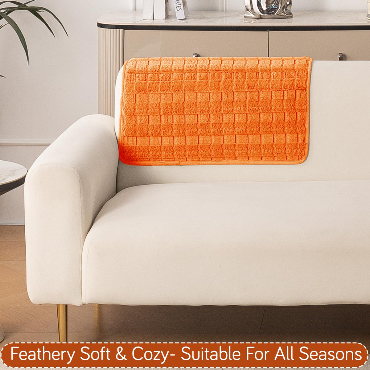 'Plush Haven' Premium Anti Slip Sofa Cover Mat, Orange