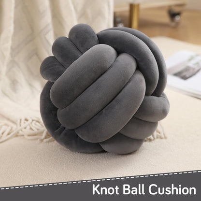 Knot Ball Cushion Pillow Soft Plush Velvet Decorative Throw Pillow - Charcoal Grey