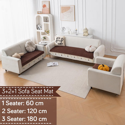 Serenity Tassel Chenille Sofa Cover with Tassel – Chestnut Luxe
