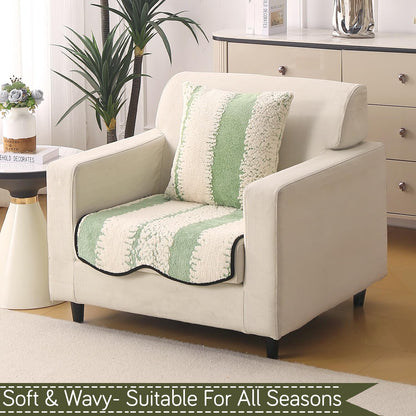 Luxury Wavy Anti Slip Plush Sofa Cover Mat, Pistachio Green