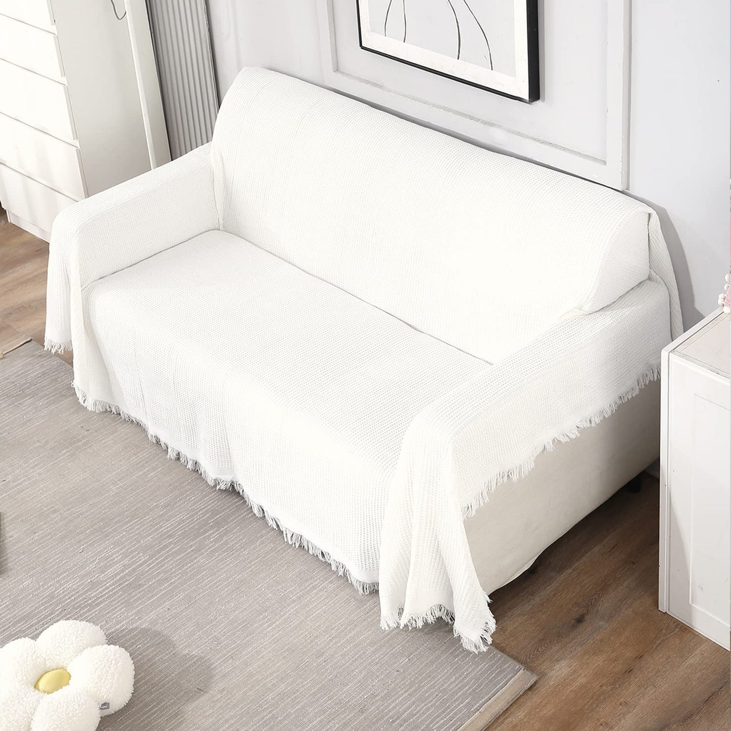White colour sofa throw best for 1, 2, 3 seater and 3+1, 3+1+1, & 3+2 seater sofa sets
