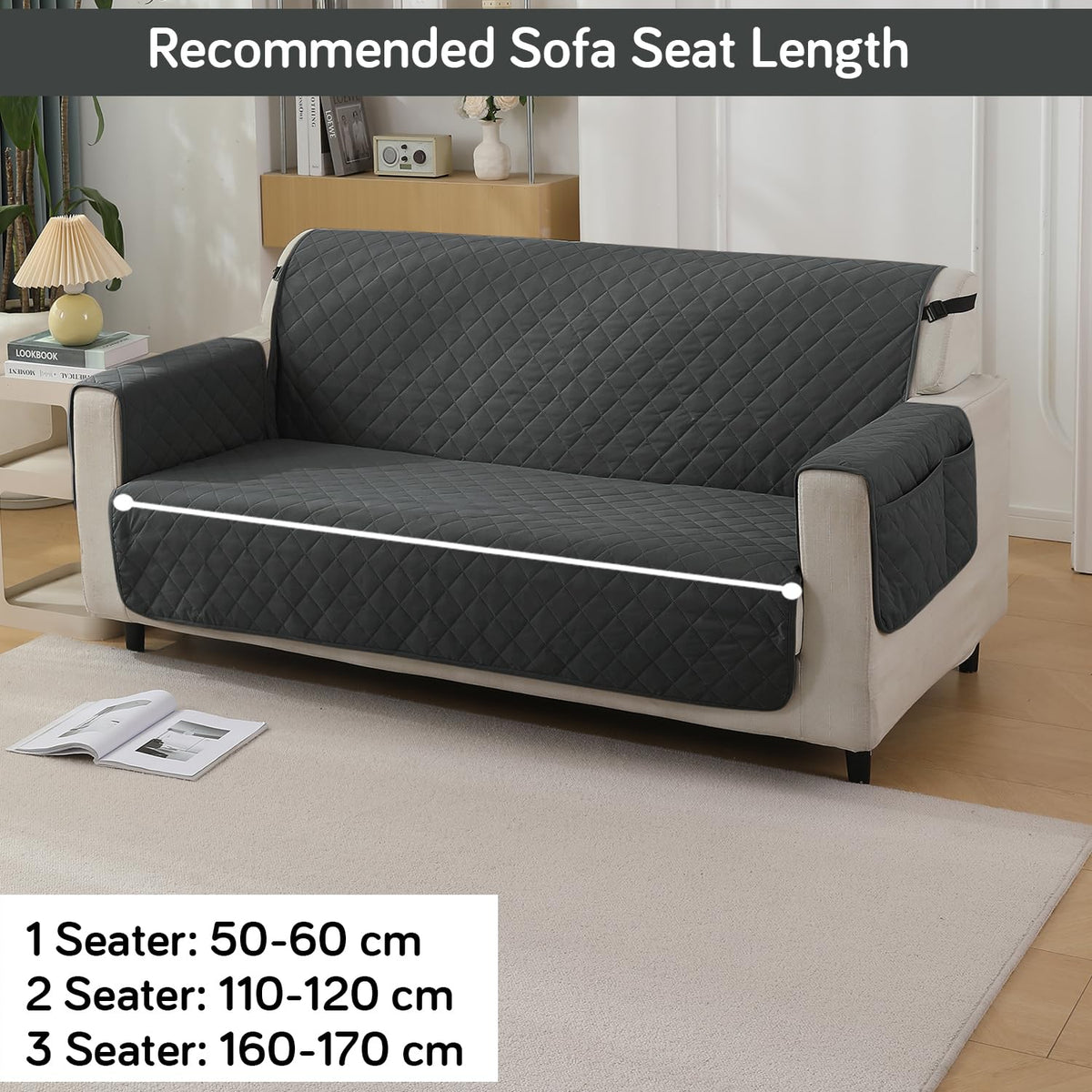 Grey colour 2 seater quilted waterproof sofa cover | Hokipo
