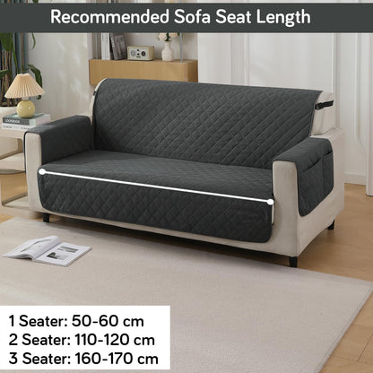 Quilted Waterproof Sofa Cover Mat with Pockets on Armrest Cover - Grey