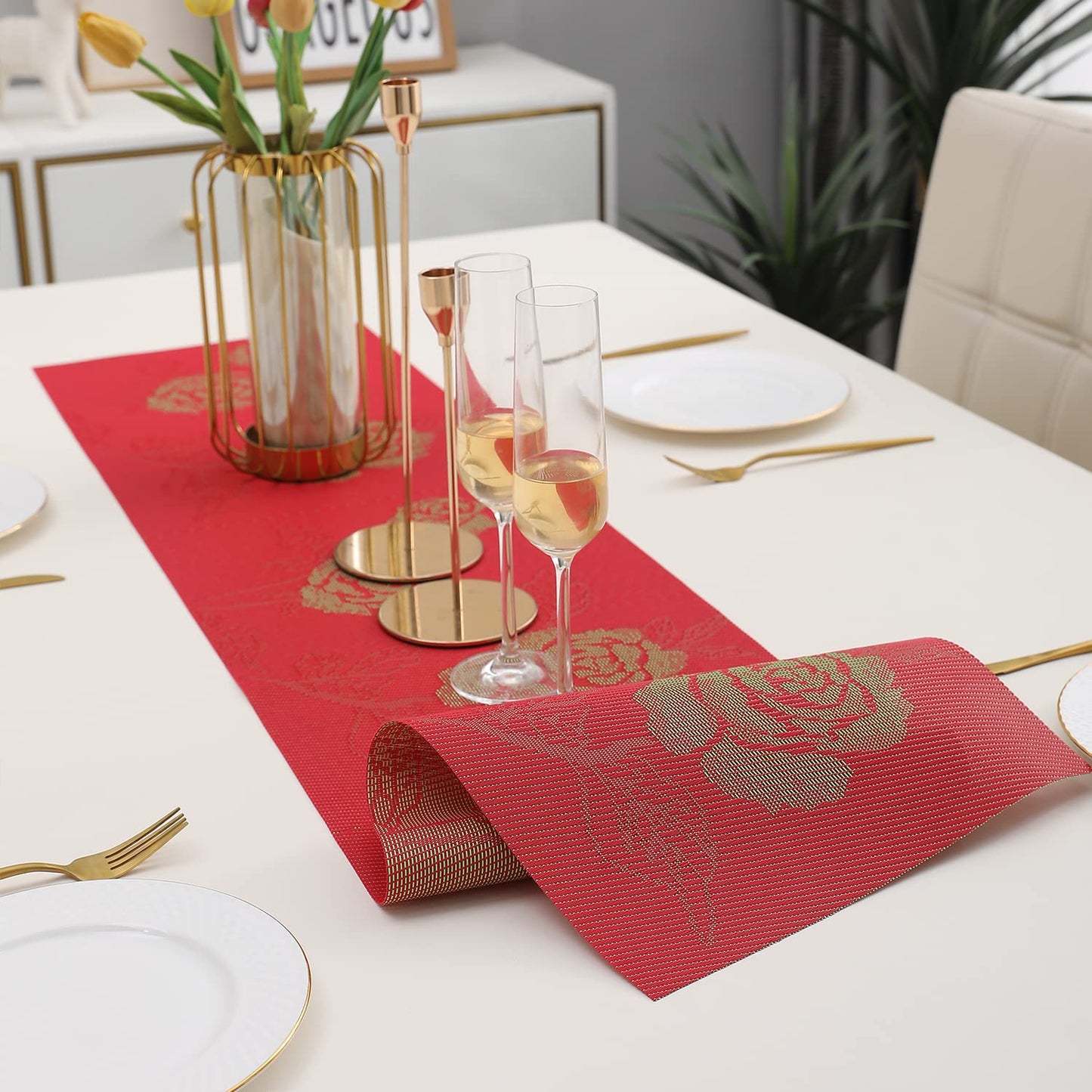 PVC Table Runner Dinner and Coffee Table, 30x135 cm, Crimson red