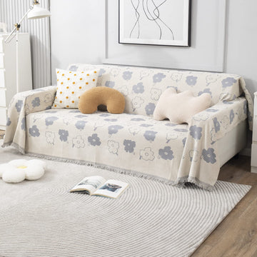 off white floral print colour chenille sofa throws in size 180(D)x180(L) for one seater, 180(D)x230(L) for two seater, 180(D)x300(L) for 3 seater
