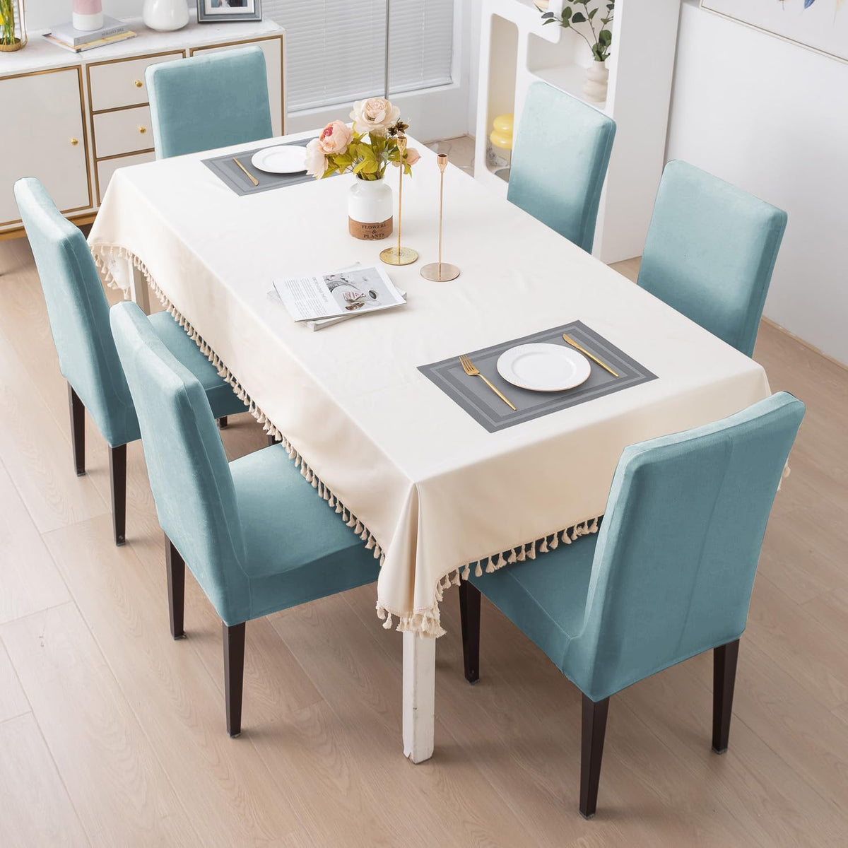 Elastic Stretchable Premium Velvet Dining Chair Cover, Sky Blue