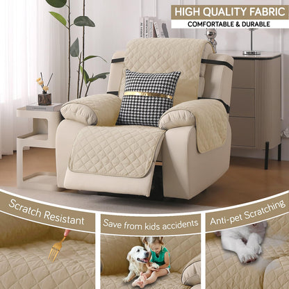 UrbanQuilt Recliner Sofa Slipcover Mat with Dual Belt for 1/2/3 Seater - Beige