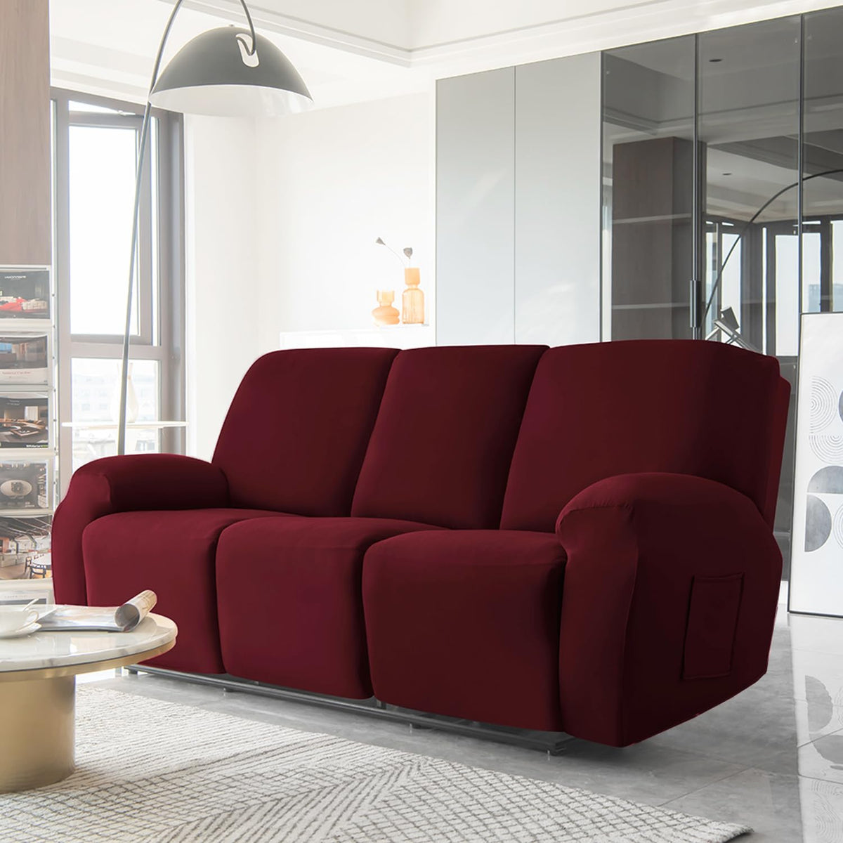 Burgundy Colour elastic stretchable fully covered stylish velvet 3 seater recliner sofa covers
