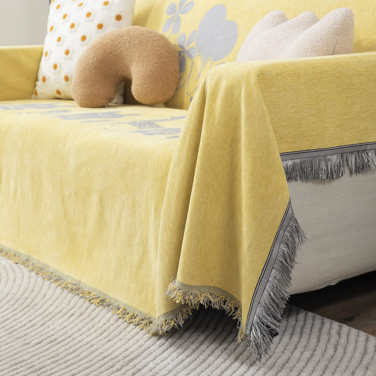 Yellow Nature Chenille Sofa Throw Blanket | 1/2/3 Seater Couch Throw