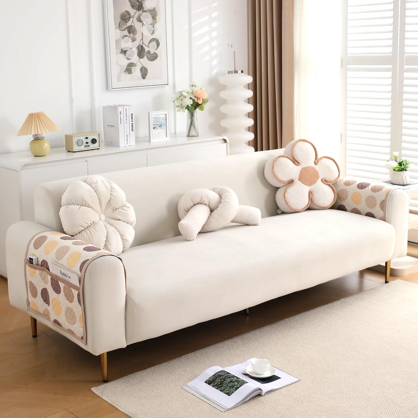 Printed Quilted Sofa Cover Mats, Brown Polka Dot