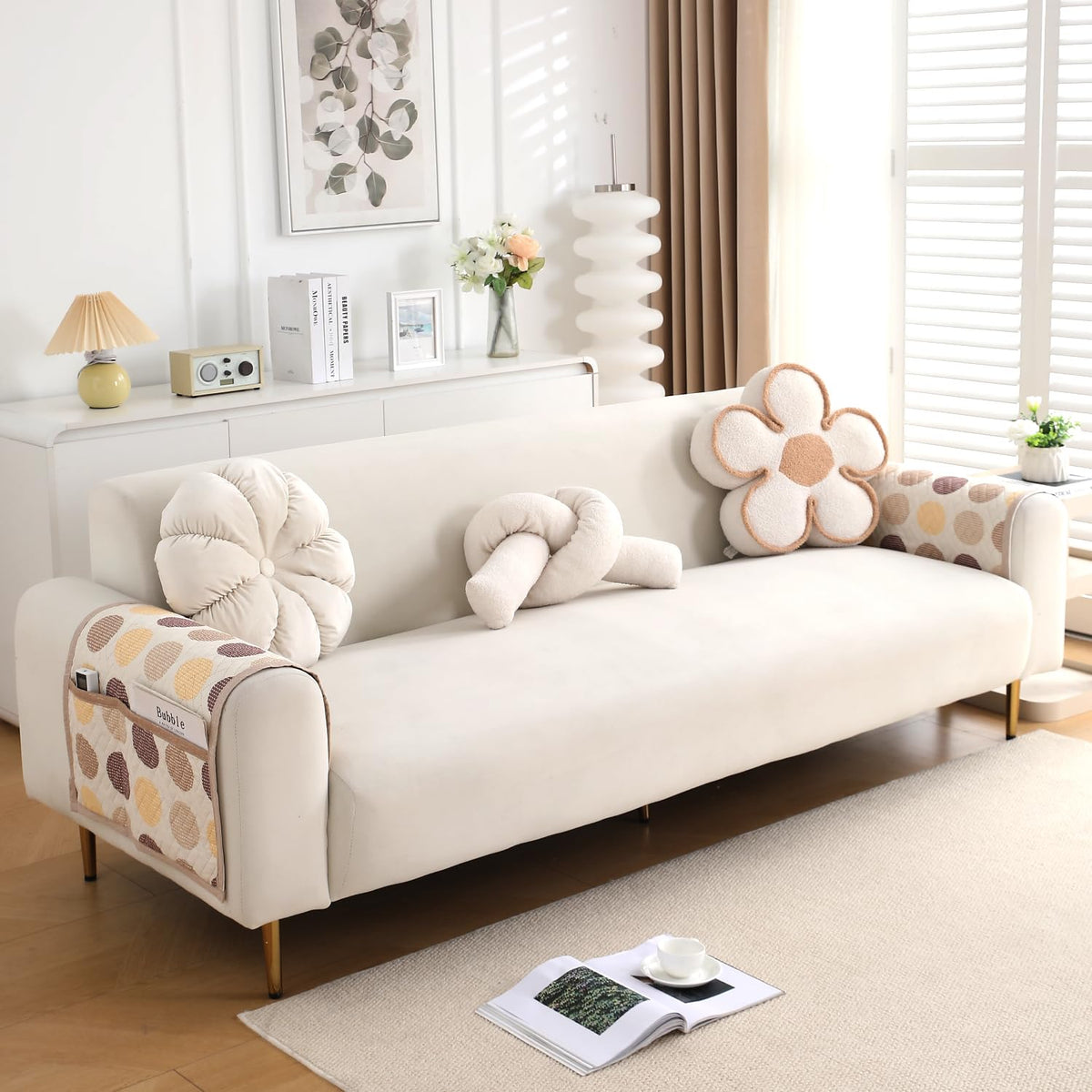 'Homehues' Printed Quilted Sofa Cover Mats, Brown Polka Dot