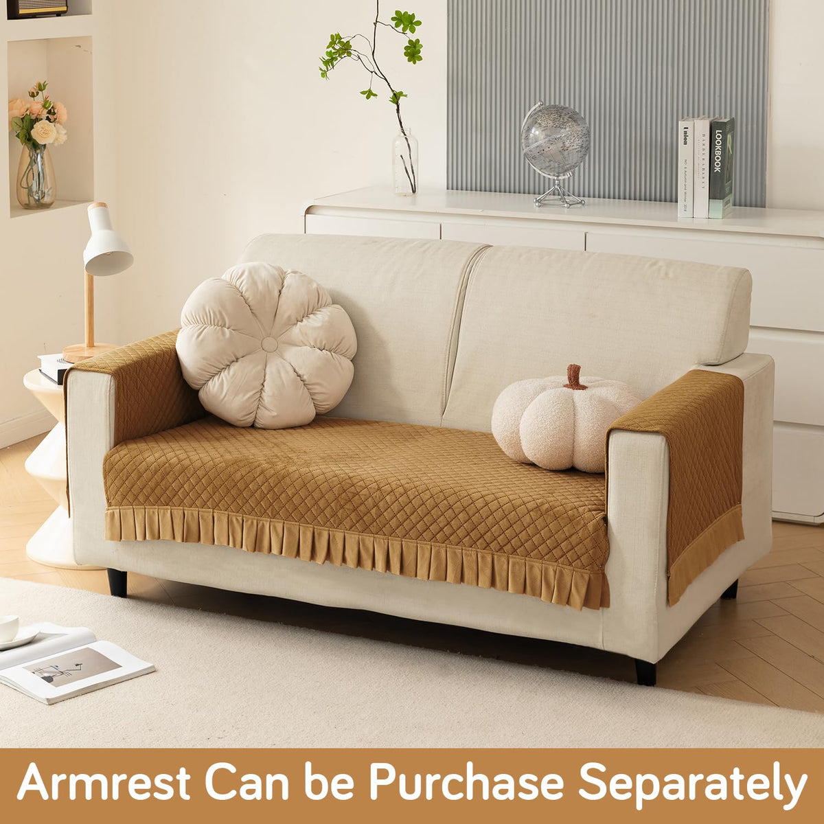 Holland Velvet Sofa Cover Seat Mat with Frill for 1/2/3 - Seater, Gold
