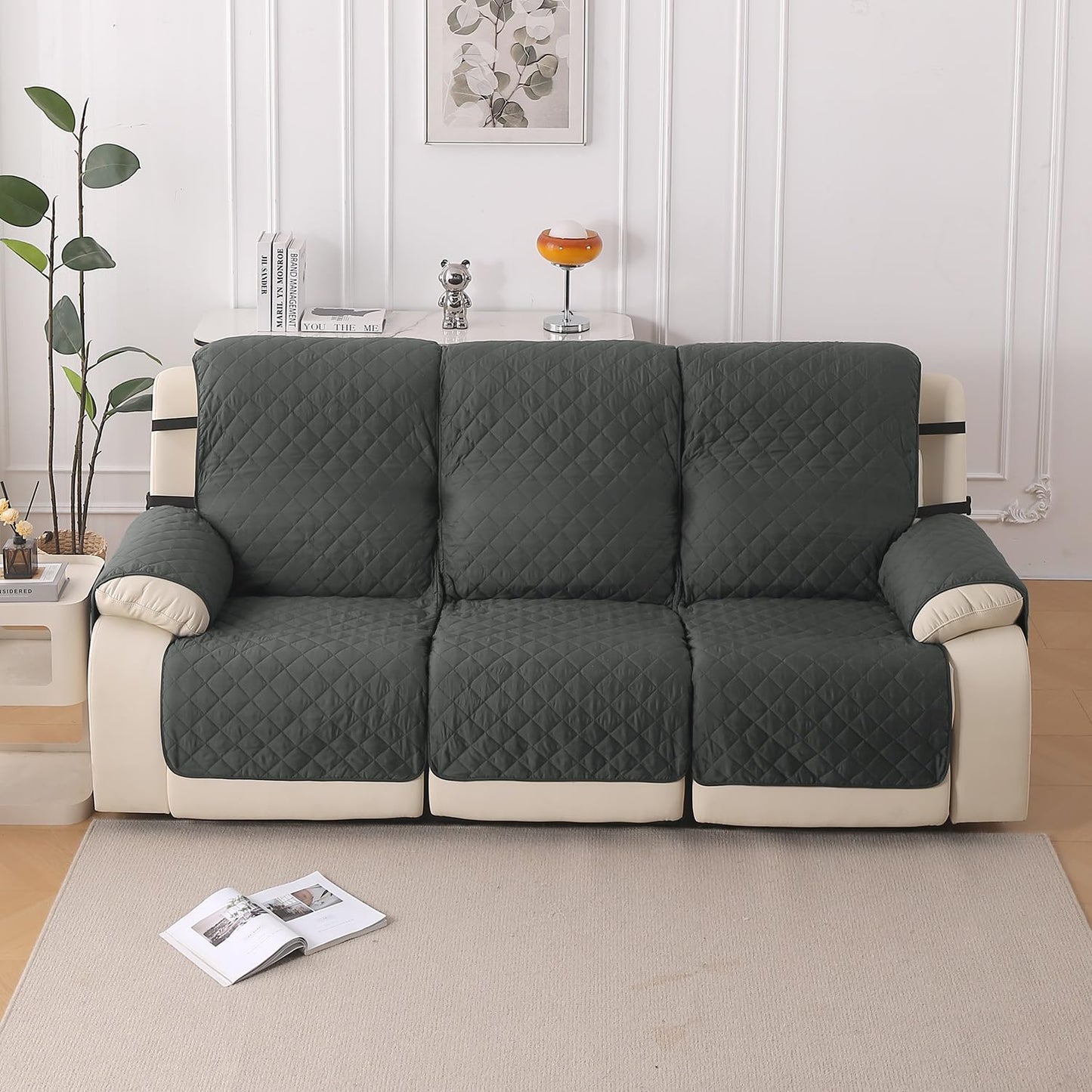 UrbanQuilt Recliner Sofa Slipcover Mat with Dual Belt for 1/2/3 Seater - Anchor Grey