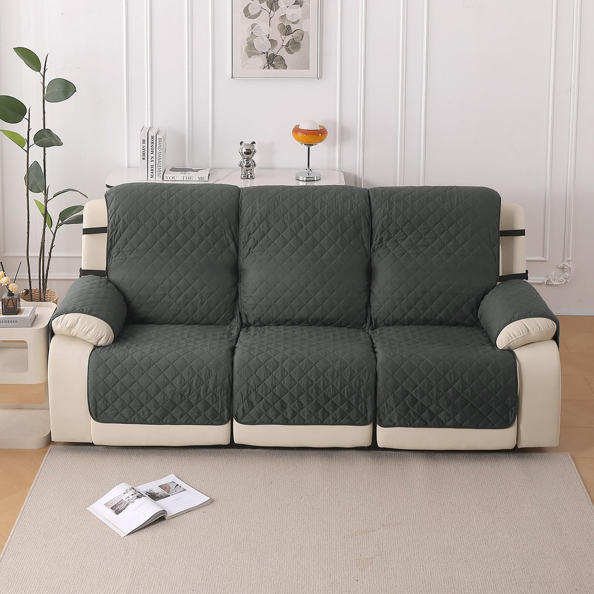 UrbanQuilt Recliner Sofa Slipcover Mat with Dual Belt for 1/2/3 Seater - Anchor Grey