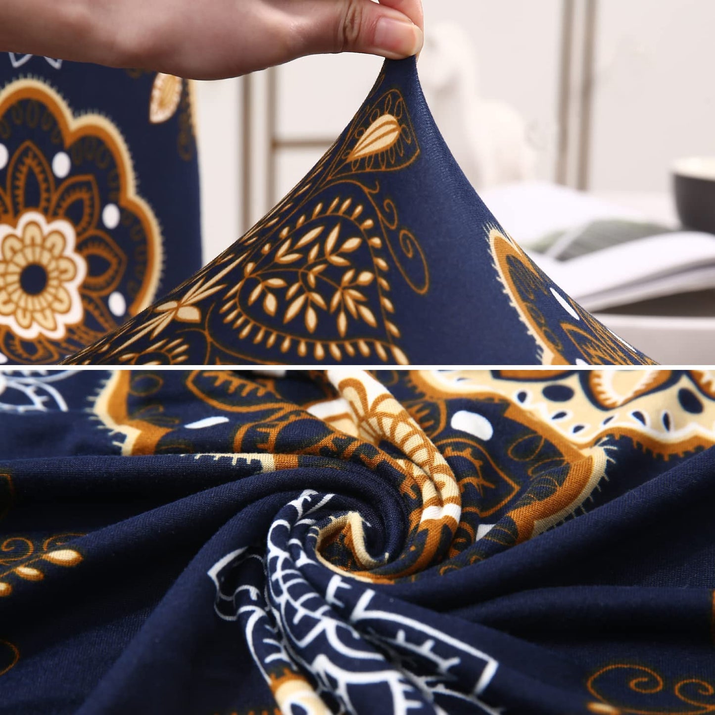 Elastic Stretchable Dining Chair Cover, Navy Blue Mandala