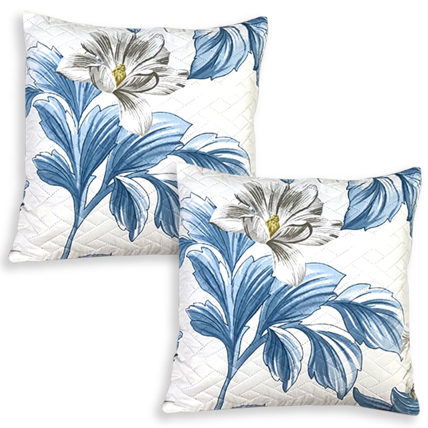 HOKIPO Printed Quilted Sofa Cushion Cover Pack of 2, Celadon Blue Camellia