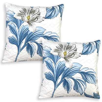HOKIPO Printed Quilted Sofa Cushion Cover Pack of 2, Celadon Blue Camellia