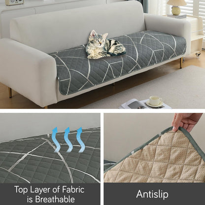 Quilted 1/2/3 Seater Waterproof and Anti-Slip Sofa Cover Mat, Abstract Geometric Shadow Grey