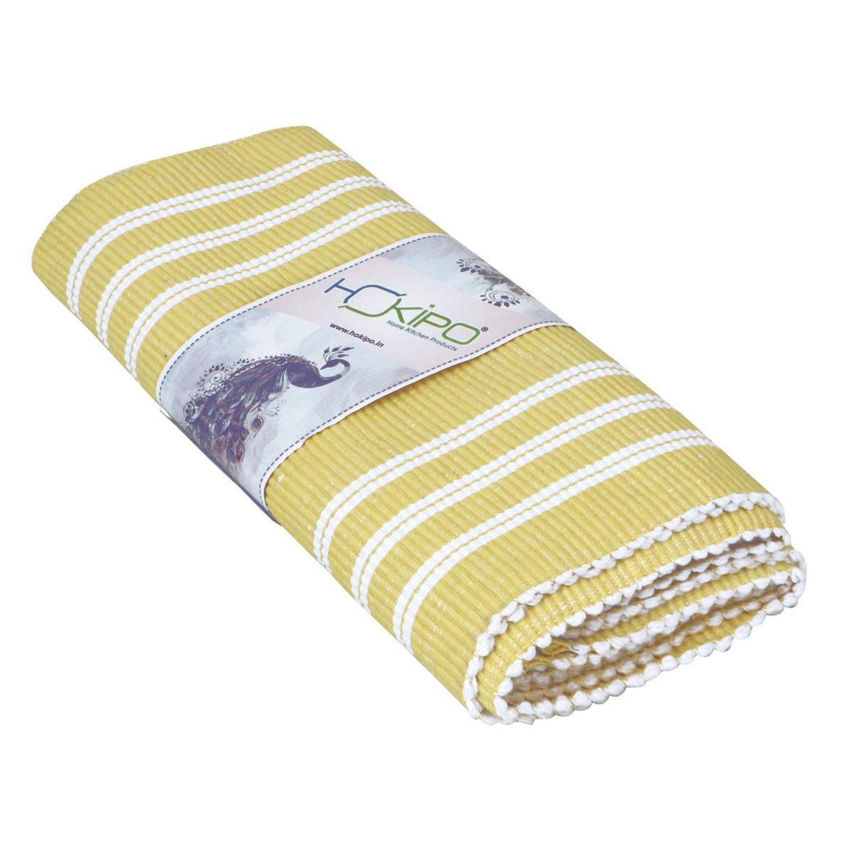 Ribbed Cotton Heat Resistant Dining Table Mat, Yellow Striped