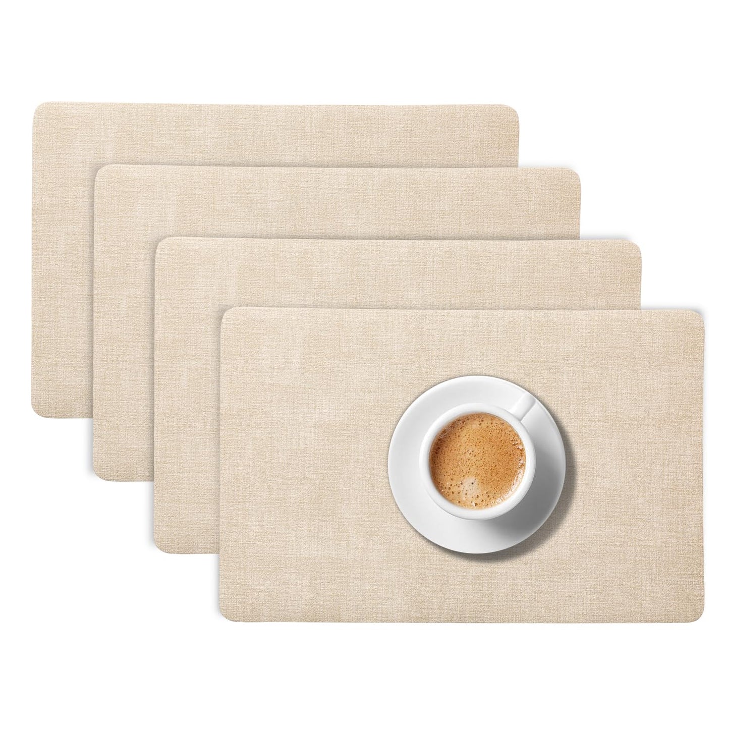 Modern Weaves Royal Luxe Faux Leather Mats for Dining Table - Vanilla Beige