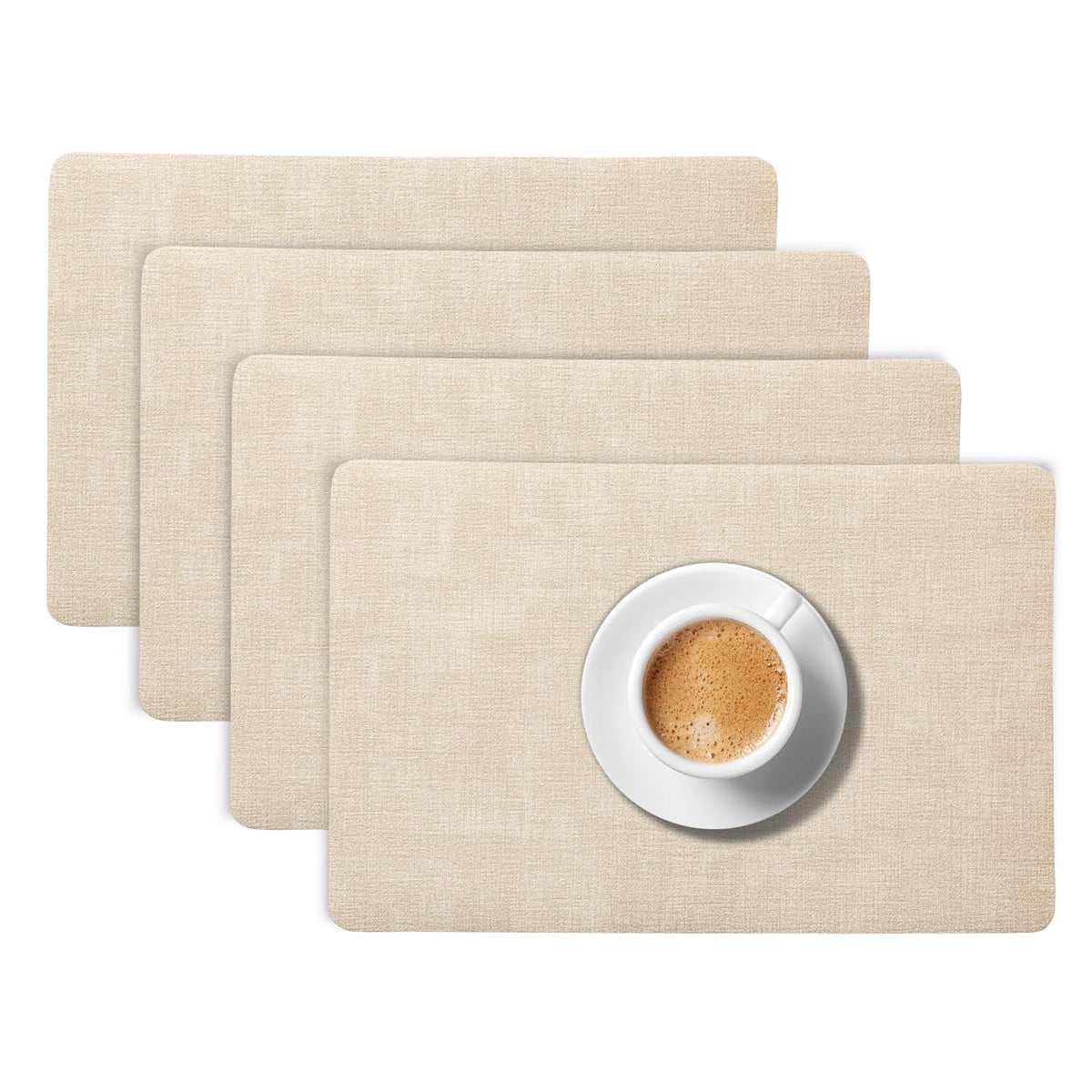 Modern Weaves Royal Luxe Faux Leather Mats for Dining Table - Vanilla Beige