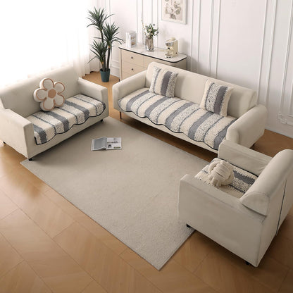 Luxury Wavy Anti Slip Plush Sofa Cover Mat, Pewter Grey