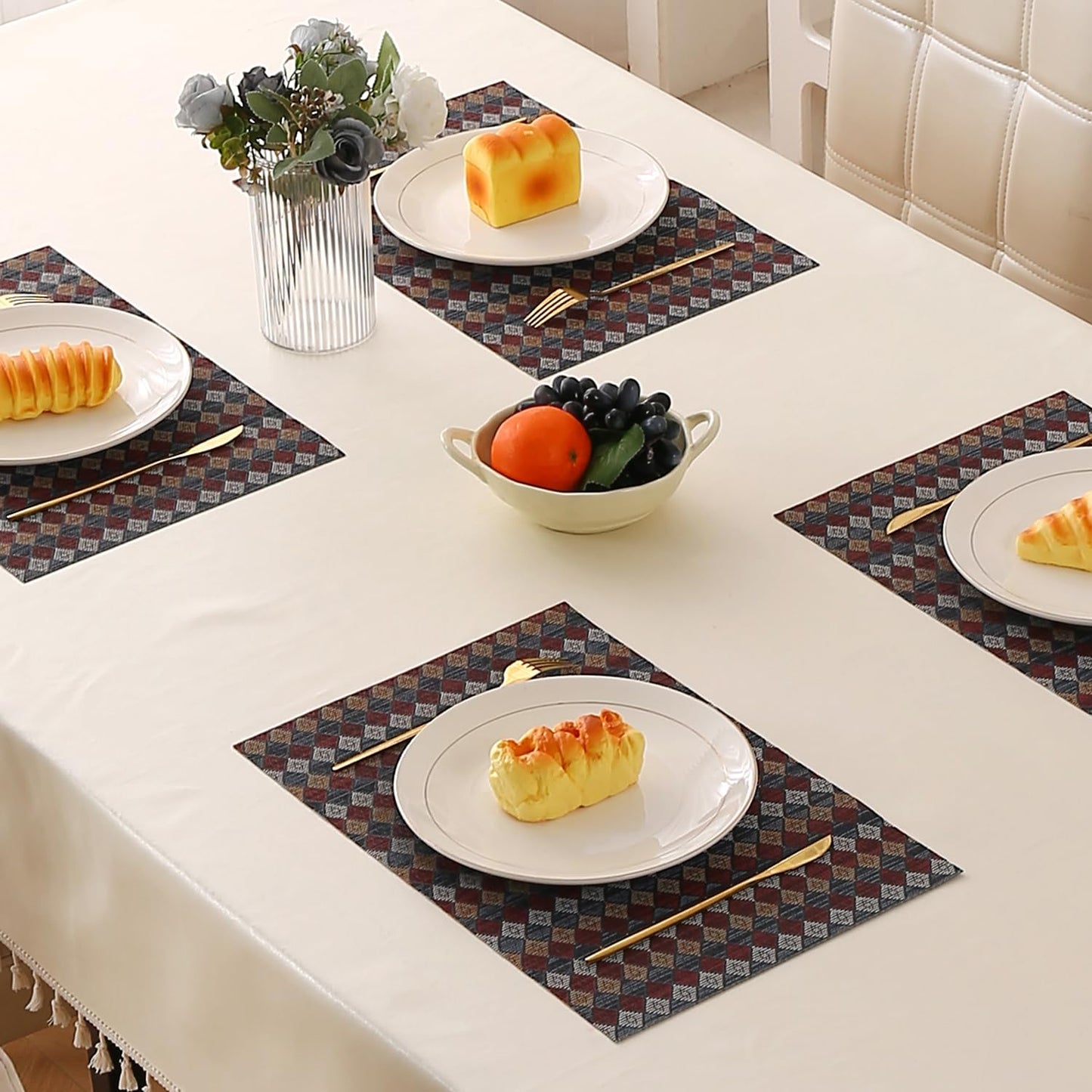 RhombusEcho Washable PVC Mats for Dining Table - Royal Maroon