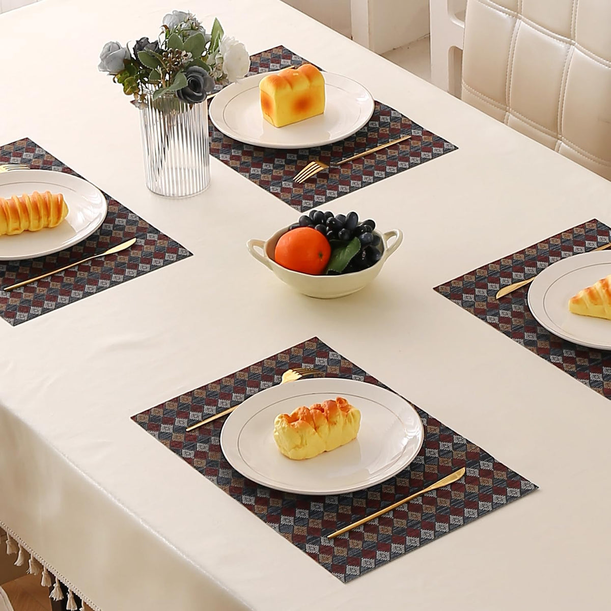 RhombusEcho Washable PVC Mats for Dining Table - Royal Maroon