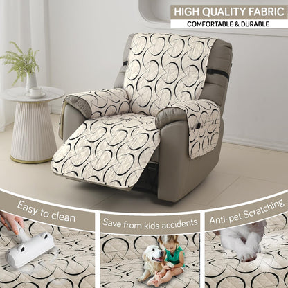 Quilted Recliner Water Repellent & Waterproof Cover for Small / Large - Natural Beige Abstract Art