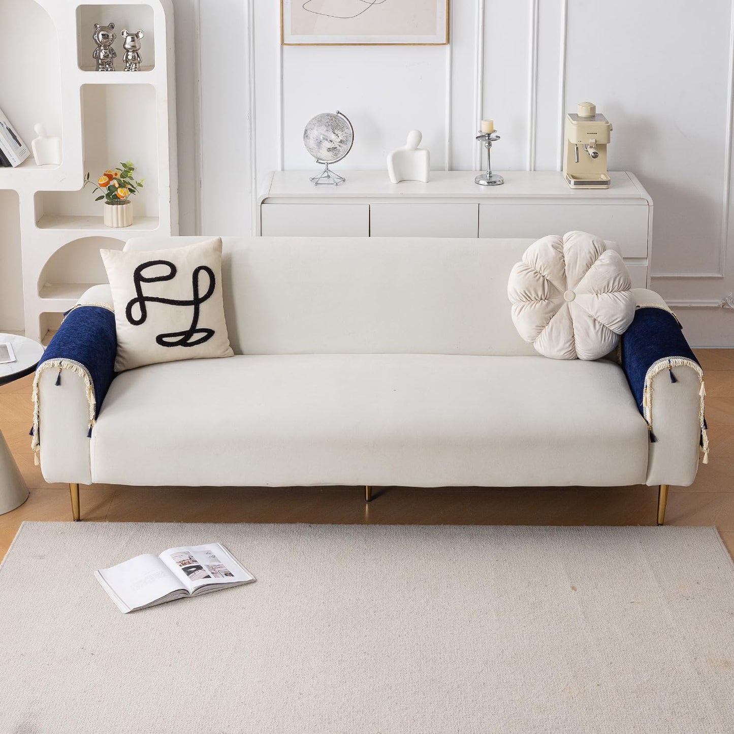 Serenity Tassel Chenille Sofa Cover with Tassel – Sapphire Navy