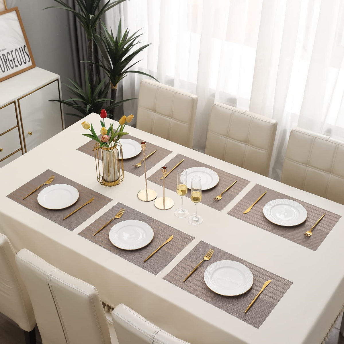 PVC Dining Table Mats, Light Brown