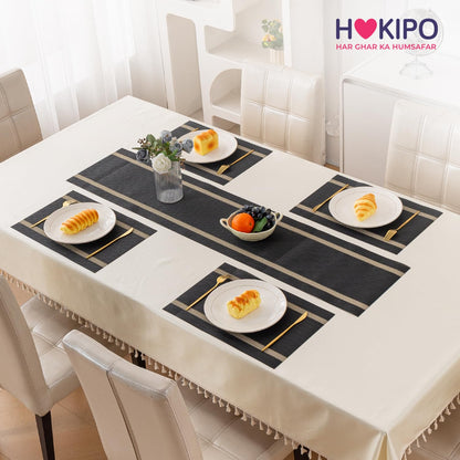 Chevron Stripes PVC Mats for Dining Table - Jet Black