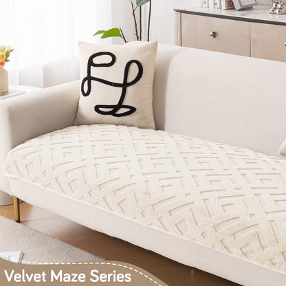 Velvet Maze Premium L Shape Sofa Cover Seat Mat, Beige