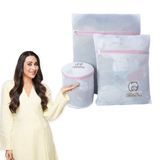 Premium Dual Layered Mesh Bags for Laundry Clothes Washing Bag, Pack of 3 (White)